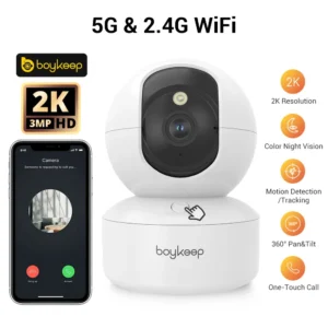 BoyKeep 3MP Dual-Lens WiFi Smart Dome Camera with Auto-Tracking & Color Night Vision – Indoor Security & Baby Monitor