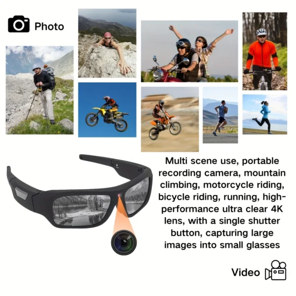 KIDKD 4K Smart Video Glasses – Outdoor HD Camera Glasses for Sports, Cycling, Motorcycle | TF Card Support, 2-Hour Recording - Image 4