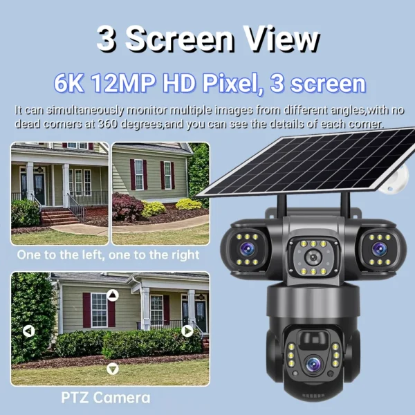 SWVW 4G Solar Outdoor Dome Camera – 12MP, Tri-Lens, 10X Zoom, PIR Detection, 360° PT, IP66 - Image 6