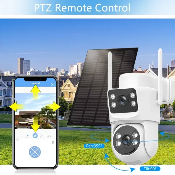 8MP Dual Lens WiFi Solar Security Camera – PTZ, Color Night Vision, 360° View, PIR Detection - Image 2