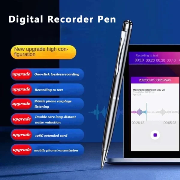 Professional Digital Voice Recorder Pen | WAV Audio | 10H Recording | MP3 Player | Dual Mic | 128GB TF Support - Image 7
