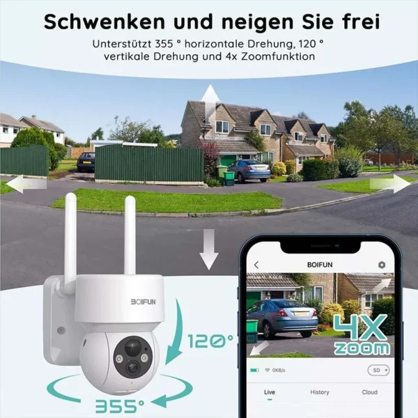 2K Solar WiFi Outdoor Security Camera – Motion Detection, 360° PTZ, Night Vision, Battery Powered - Image 3