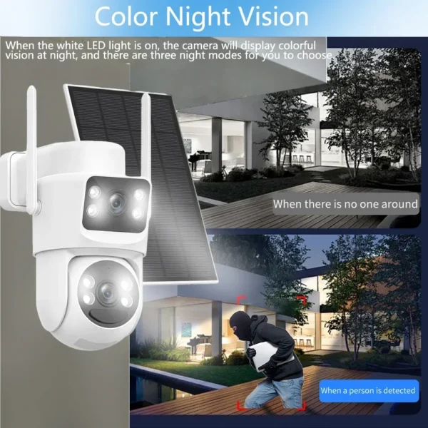 8MP Dual Lens WiFi Solar Security Camera – PTZ, Color Night Vision, 360° View, PIR Detection - Image 3
