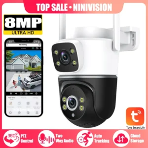 8MP Dual Lens PTZ Smart WiFi Camera – 360° View, Auto Tracking, Tuya App, Color Night Vision
