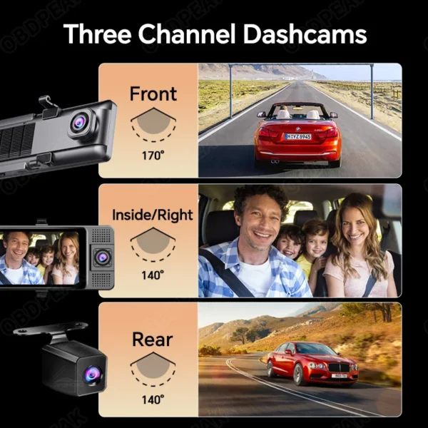 3-Lens 4K Dash Cam Rearview Mirror DVR – 11.26" IPS, GPS, Night Vision, 128G Support - Image 2