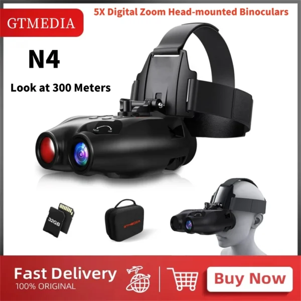 GTMEDIA N4 1080P Night Vision Monocular – 300M Infrared Scope, 5X Zoom, 32G Card, Outdoor Hunting Binoculars