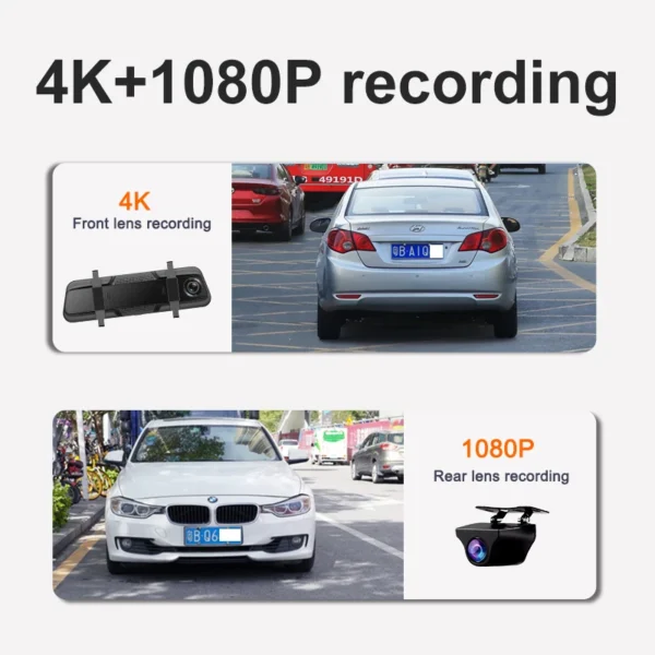 4K Mirror Dash Cam – Dual Lens 3840x2160P, GPS, Night Vision, 9.88" IPS Touchscreen - Image 3