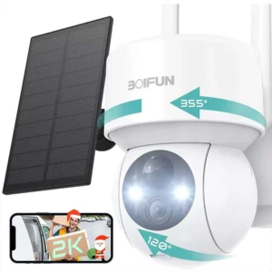 2K Solar WiFi Outdoor Security Camera – Motion Detection, 360° PTZ, Night Vision, Battery Powered