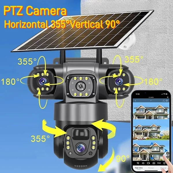 SWVW 4G Solar Outdoor Dome Camera – 12MP, Tri-Lens, 10X Zoom, PIR Detection, 360° PT, IP66 - Image 4