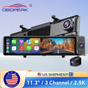 3-Lens 4K Dash Cam Rearview Mirror DVR – 11.26" IPS, GPS, Night Vision, 128G Support